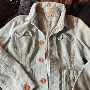 Teal corduroy jacket with brown buttons, so cute